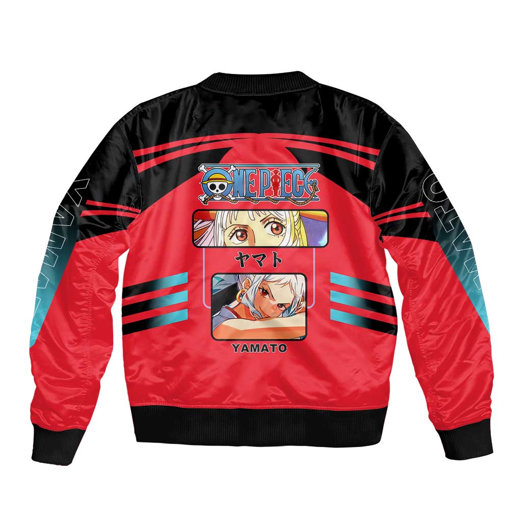 Yamato from One Piece Bomber Jacket with Fierce Samurai Armor and Dynamic Action Pose Design - The Mazicc