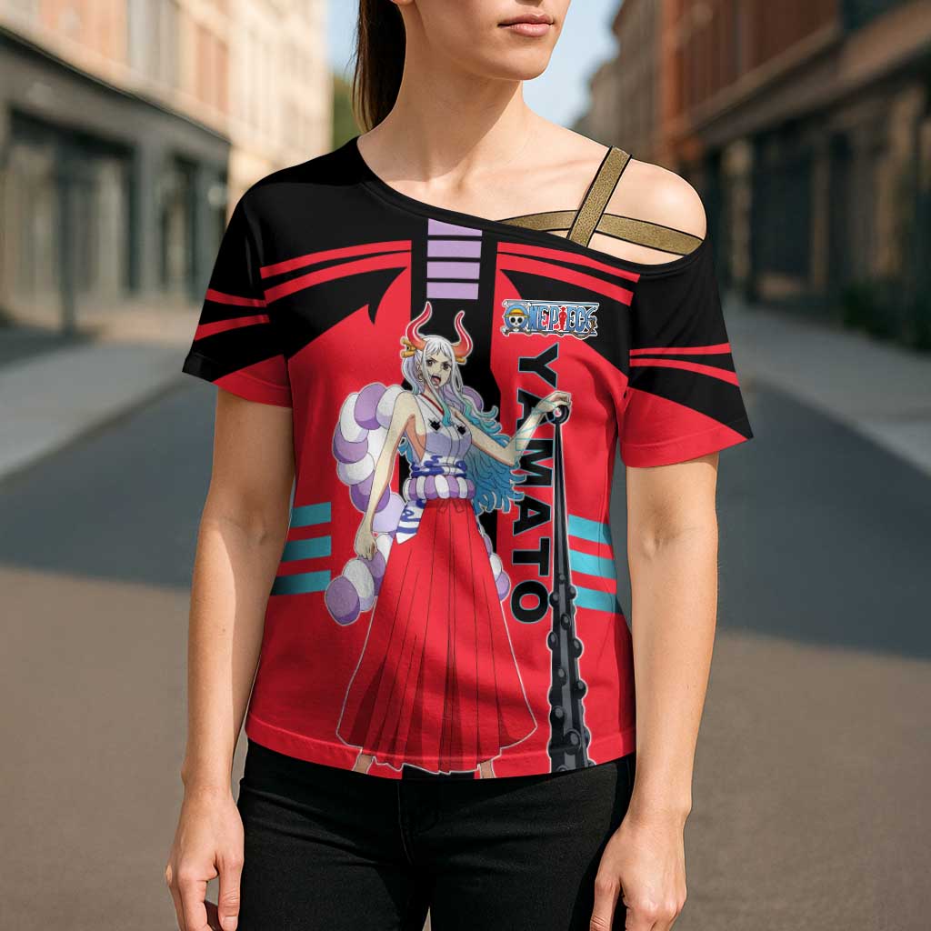 Yamato from One Piece Cross Shoulder Shirt with Fierce Samurai Armor and Dynamic Action Pose Design - The Mazicc