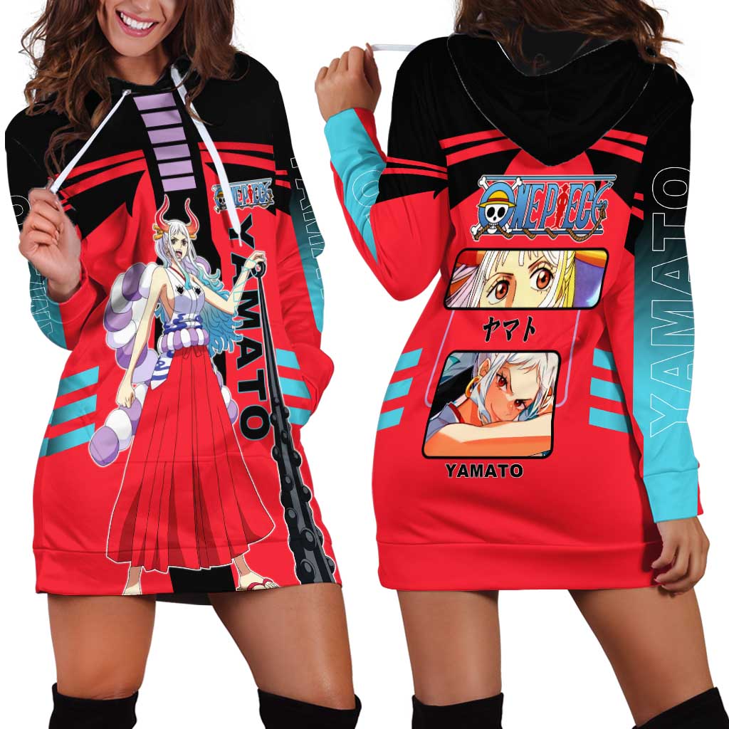 Yamato from One Piece Hoodie Dress with Fierce Samurai Armor and Dynamic Action Pose Design - The Mazicc