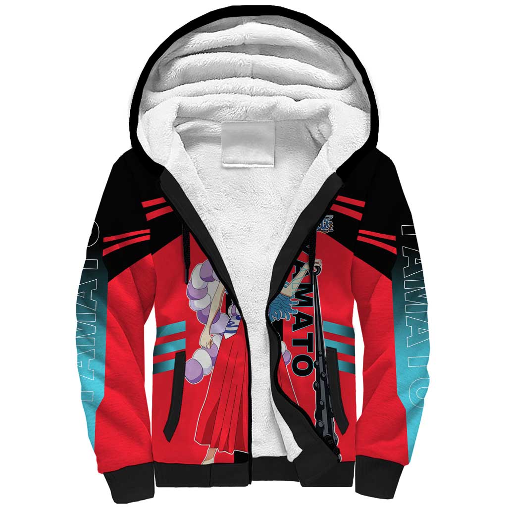 Yamato from One Piece Sherpa Hoodie with Fierce Samurai Armor and Dynamic Action Pose Design - The Mazicc
