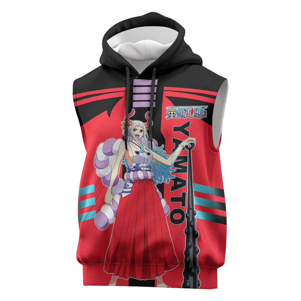 Yamato from One Piece Sleeveless Hoodie with Fierce Samurai Armor and Dynamic Action Pose Design - The Mazicc