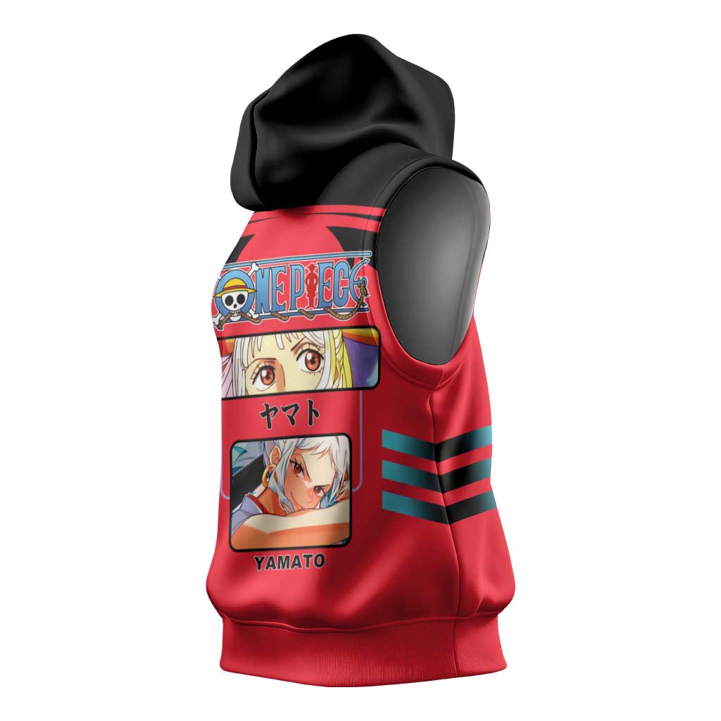 Yamato from One Piece Sleeveless Hoodie with Fierce Samurai Armor and Dynamic Action Pose Design - The Mazicc
