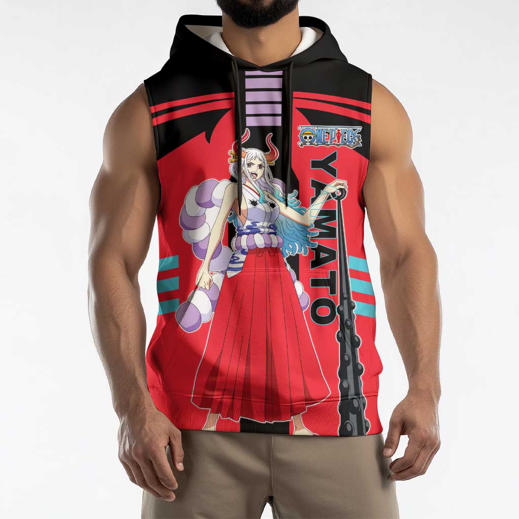 Yamato from One Piece Sleeveless Hoodie with Fierce Samurai Armor and Dynamic Action Pose Design - The Mazicc