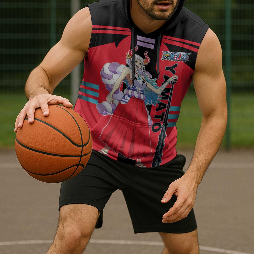 Yamato from One Piece Sleeveless Hoodie with Fierce Samurai Armor and Dynamic Action Pose Design - The Mazicc