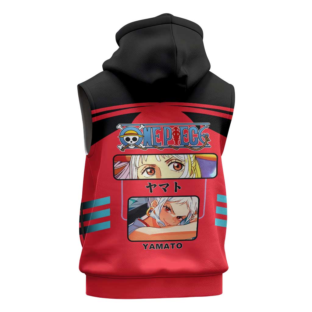 Yamato from One Piece Sleeveless Zip Hoodie with Fierce Samurai Armor and Dynamic Action Pose Design - The Mazicc