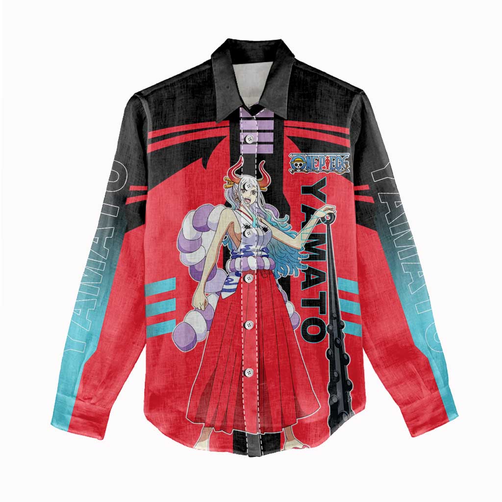 Yamato from One Piece Women Casual Shirt with Fierce Samurai Armor and Dynamic Action Pose Design - The Mazicc