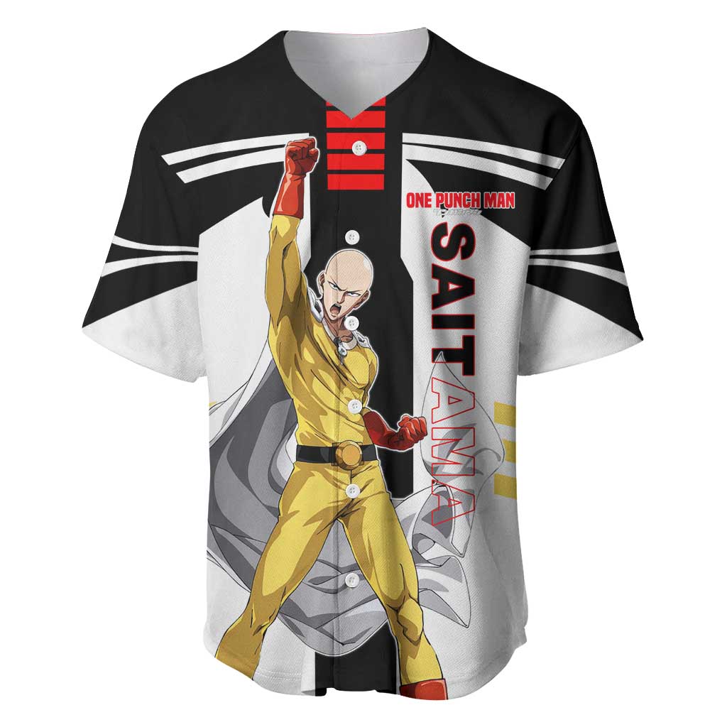 Saitama from One Punch Man Baseball Jersey with Bold Hero Pose and Minimalist Design - The Mazicc