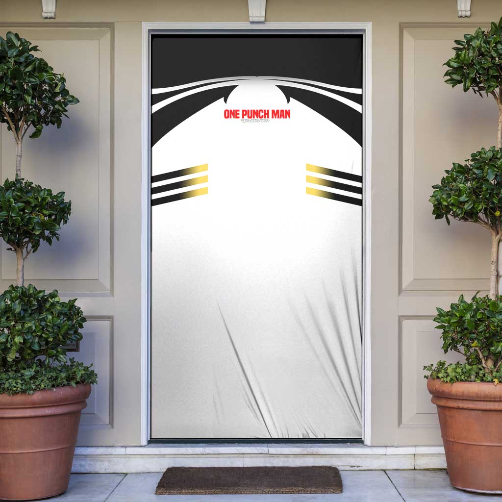 Saitama from One Punch Man Door Cover with Bold Hero Pose and Minimalist Design - The Mazicc