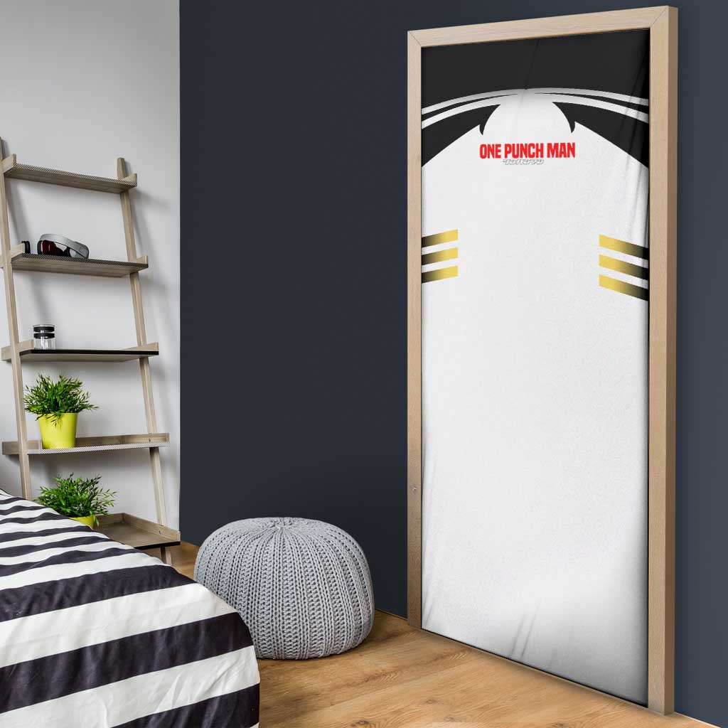 Saitama from One Punch Man Door Cover with Bold Hero Pose and Minimalist Design - The Mazicc