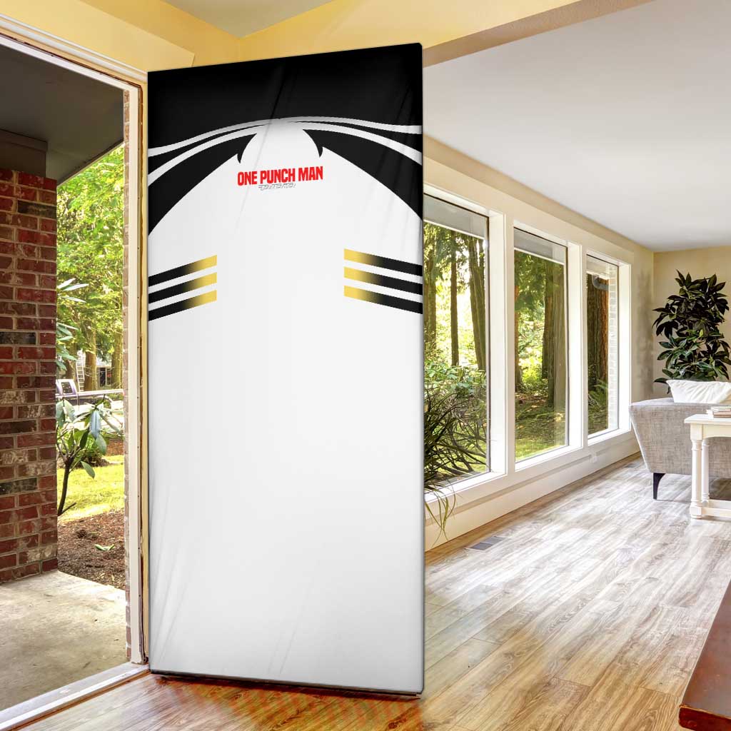 Saitama from One Punch Man Door Cover with Bold Hero Pose and Minimalist Design - The Mazicc