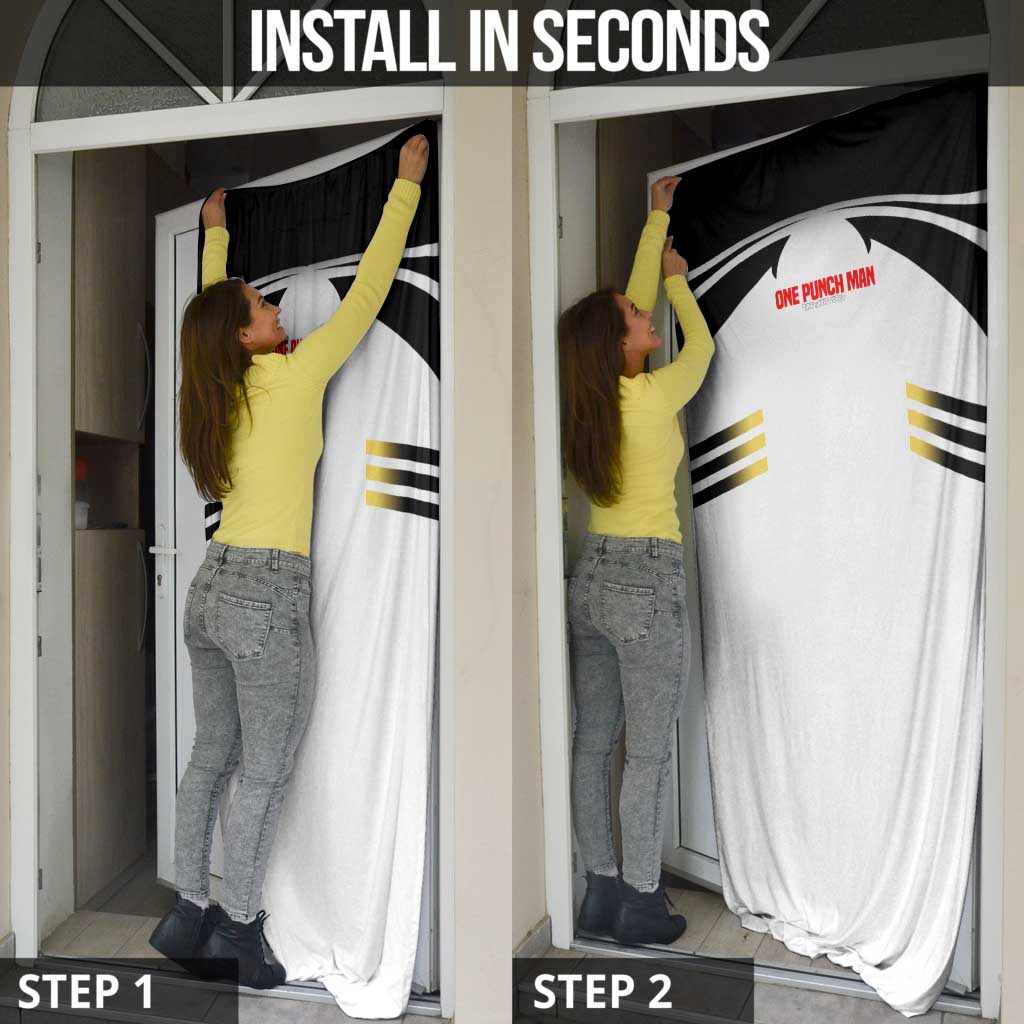 Saitama from One Punch Man Door Cover with Bold Hero Pose and Minimalist Design - The Mazicc
