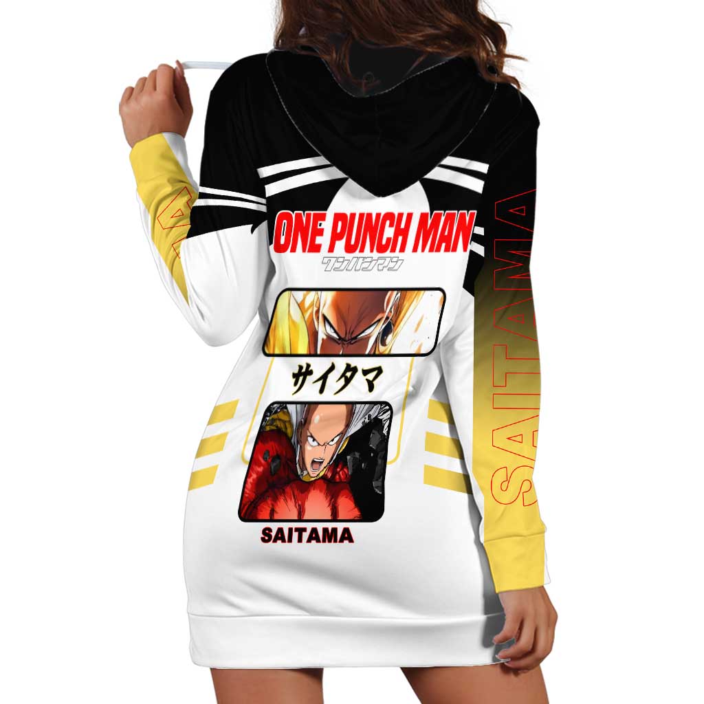 Saitama from One Punch Man Hoodie Dress with Bold Hero Pose and Minimalist Design - The Mazicc