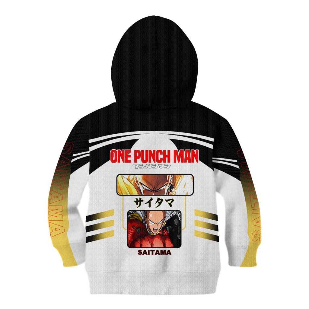 Saitama from One Punch Man Kid Hoodie with Bold Hero Pose and Minimalist Design - The Mazicc