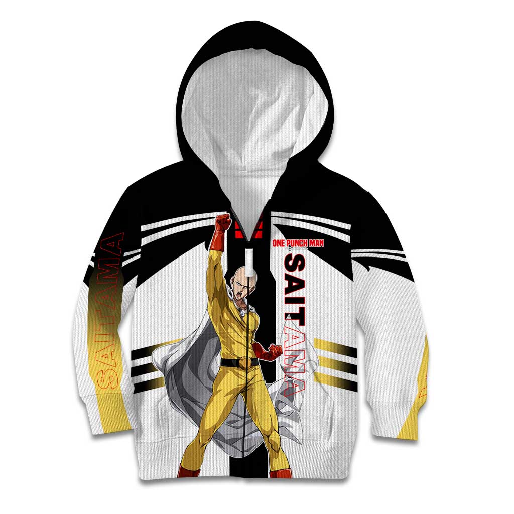 Saitama from One Punch Man Kid Hoodie with Bold Hero Pose and Minimalist Design - The Mazicc