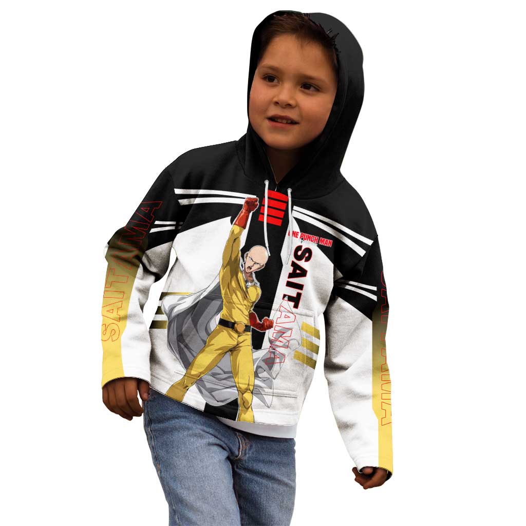 Saitama from One Punch Man Kid Hoodie with Bold Hero Pose and Minimalist Design - The Mazicc