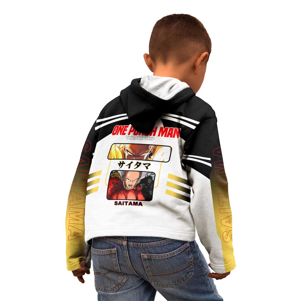 Saitama from One Punch Man Kid Hoodie with Bold Hero Pose and Minimalist Design - The Mazicc