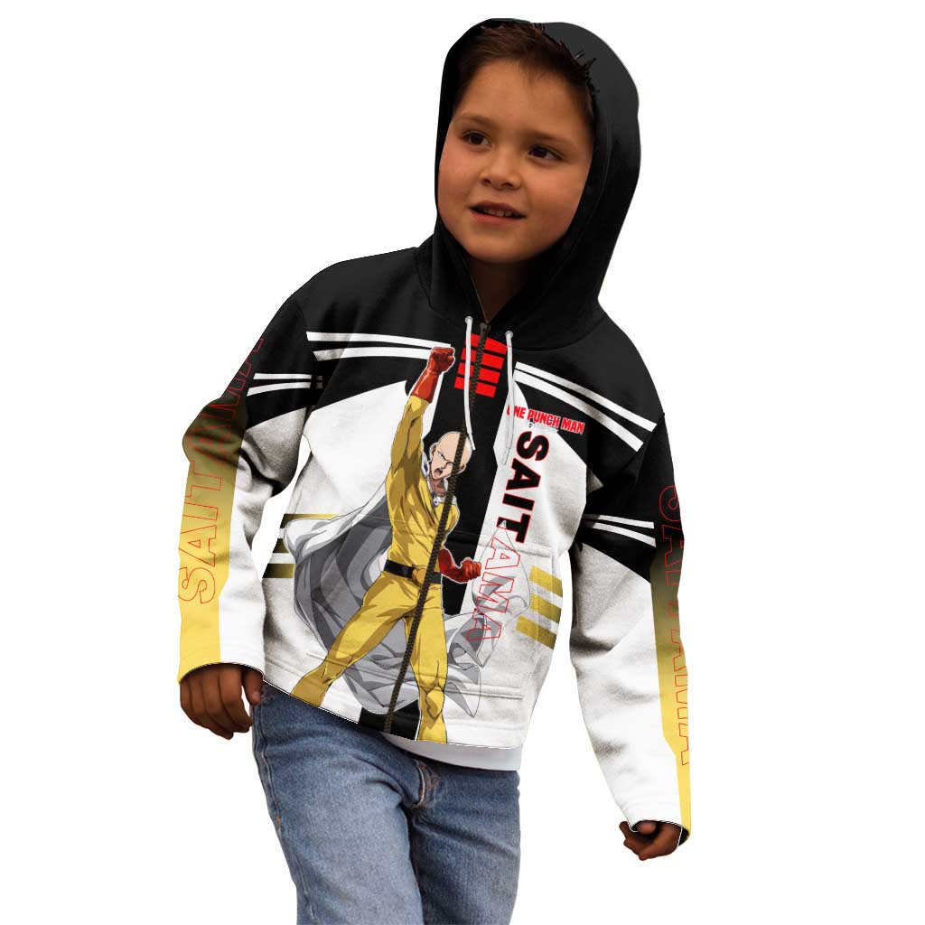 Saitama from One Punch Man Kid Hoodie with Bold Hero Pose and Minimalist Design - The Mazicc