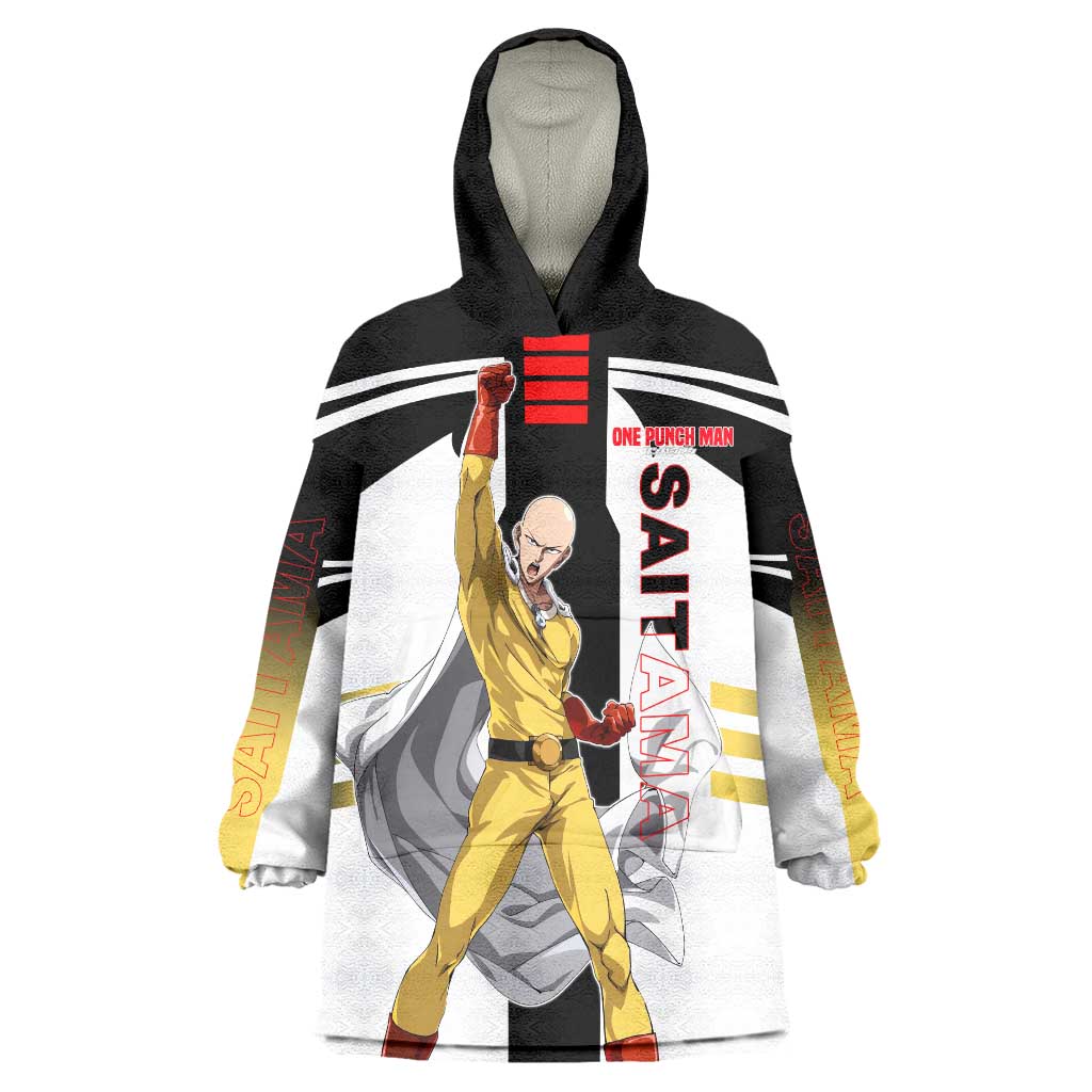 Saitama from One Punch Man Wearable Blanket Hoodie with Bold Hero Pose and Minimalist Design - The Mazicc