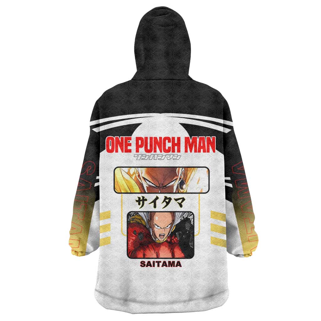 Saitama from One Punch Man Wearable Blanket Hoodie with Bold Hero Pose and Minimalist Design - The Mazicc