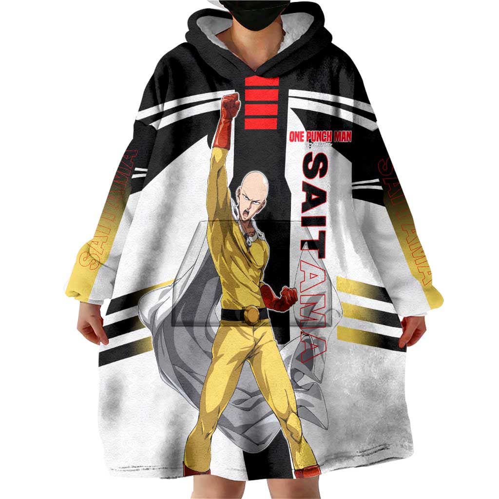 Saitama from One Punch Man Wearable Blanket Hoodie with Bold Hero Pose and Minimalist Design - The Mazicc