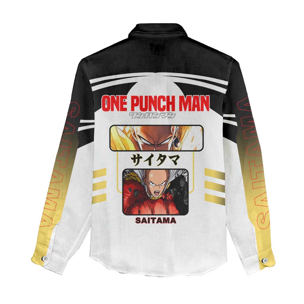 Saitama from One Punch Man Women Casual Shirt with Bold Hero Pose and Minimalist Design - The Mazicc
