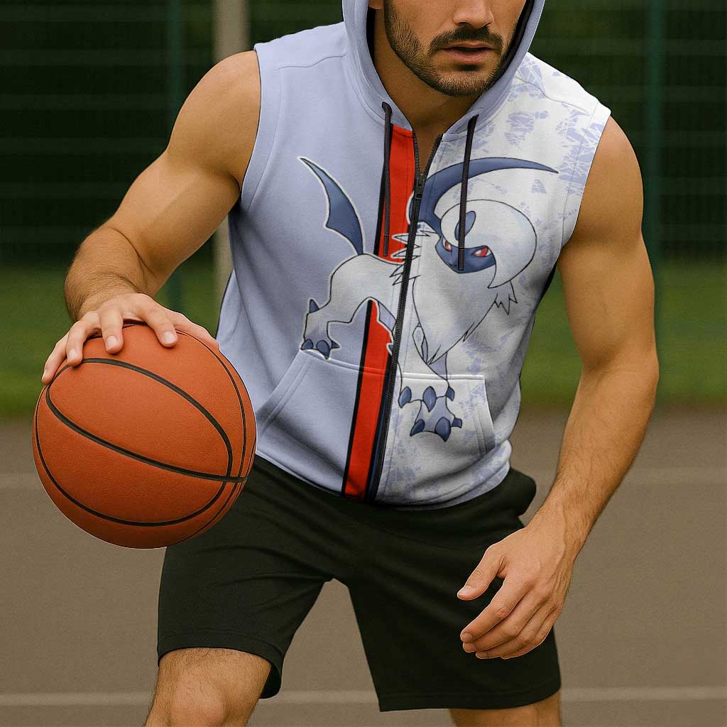 Absol Sleeveless Zip Hoodie with Dark Type and Sharp Elegant Design - The Mazicc