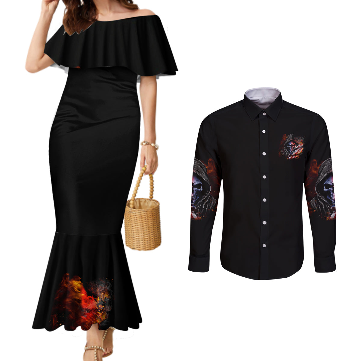 if-this-flag-offends-you-ill-help-you-pack-skull-couples-matching-mermaid-dress-and-long-sleeve-button-shirt