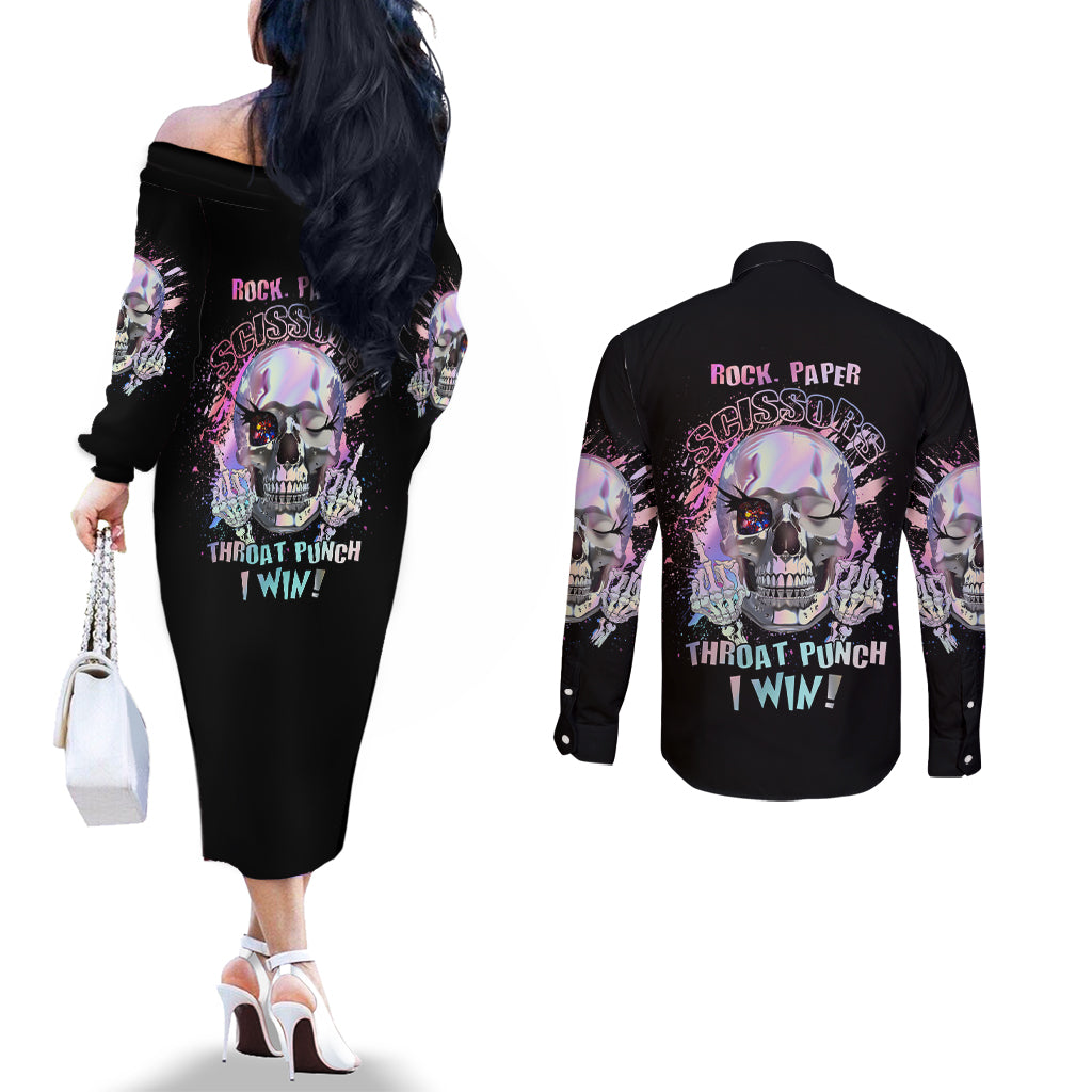 rock-paper-throat-punch-i-win-couples-matching-off-the-shoulder-long-sleeve-dress-and-long-sleeve-button-shirt