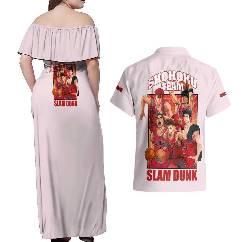 Shohoku Team Slam Dunk Couples Matching Off Shoulder Maxi Dress and Hawaiian Shirt Anime Style