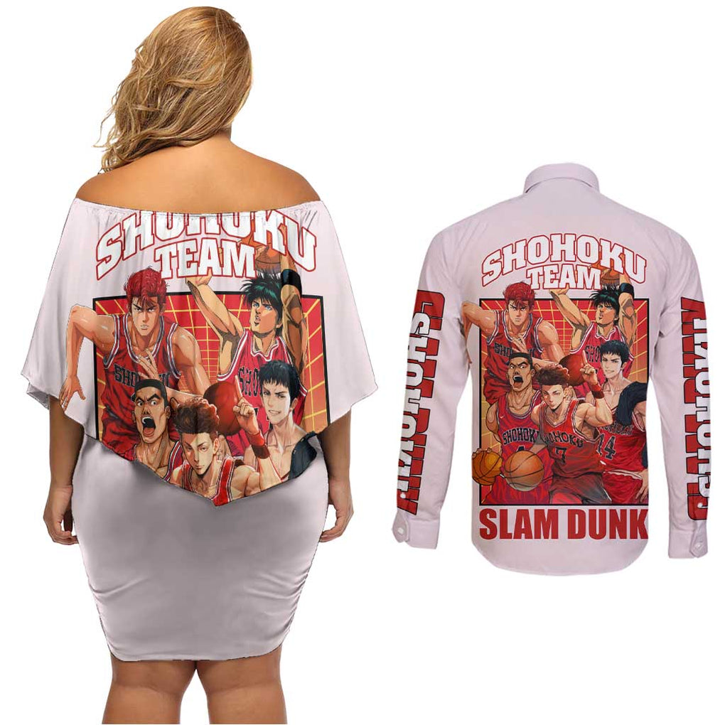 Shohoku Team Slam Dunk Couples Matching Off Shoulder Short Dress and Long Sleeve Button Shirt Anime Style