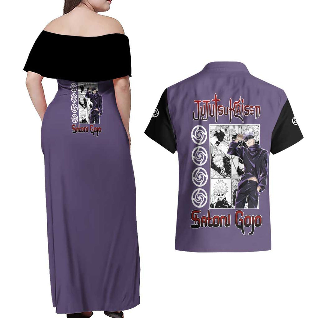 Sensei Gojo Satoru - Jujutsu Kaisen Couples Matching Off Shoulder Maxi Dress and Hawaiian Shirt Japan Anime Style