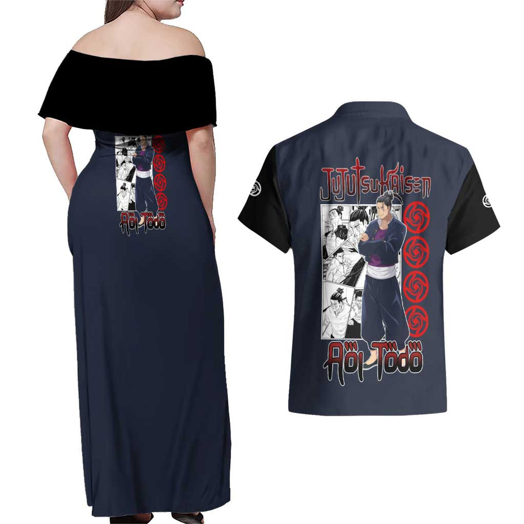 Aoi Todo - Jujutsu Kaisen Couples Matching Off Shoulder Maxi Dress and Hawaiian Shirt Anime Style