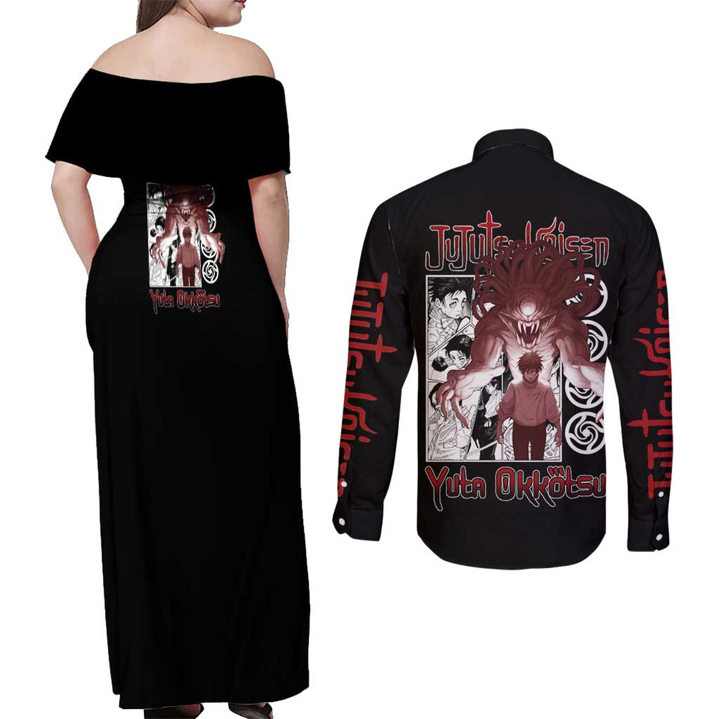 Yuta Okkotsu - Jujutsu Kaisen Couples Matching Off Shoulder Maxi Dress and Long Sleeve Button Shirt Japan Anime Style