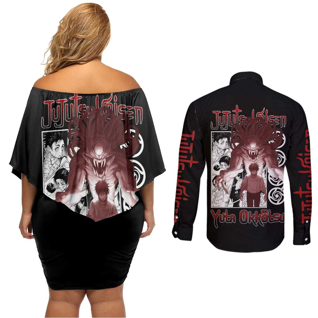 Yuta Okkotsu - Jujutsu Kaisen Couples Matching Off Shoulder Short Dress and Long Sleeve Button Shirt Japan Anime Style