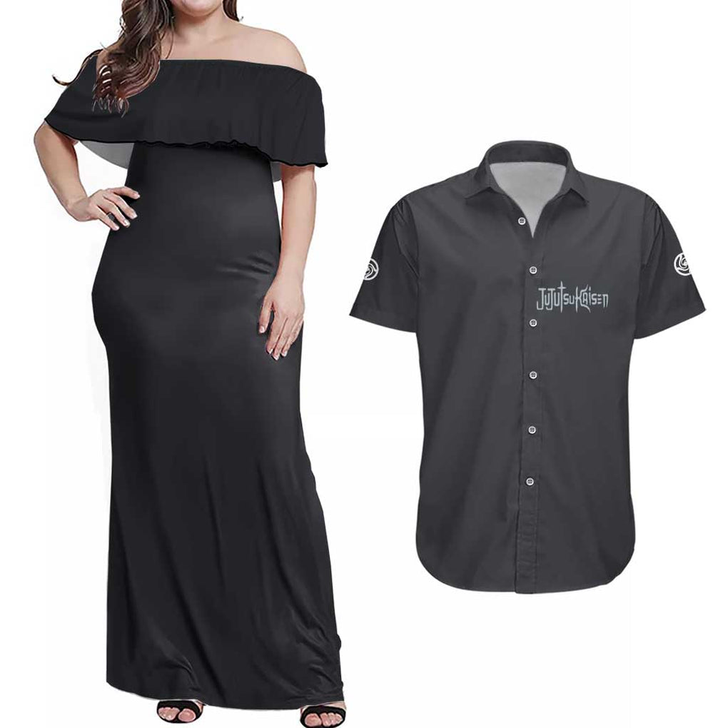 Mahito - Jujutsu Kaisen Couples Matching Off Shoulder Maxi Dress and Hawaiian Shirt Anime Style
