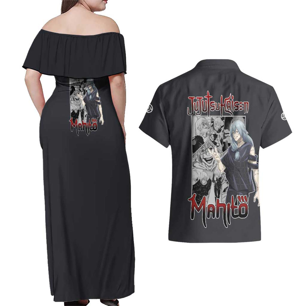 Mahito - Jujutsu Kaisen Couples Matching Off Shoulder Maxi Dress and Hawaiian Shirt Anime Style