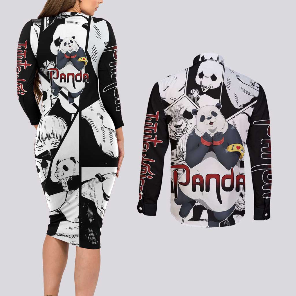 Panda Jujutsu Kaisen Couples Matching Long Sleeve Bodycon Dress and Long Sleeve Button Shirt Japan Anime Style