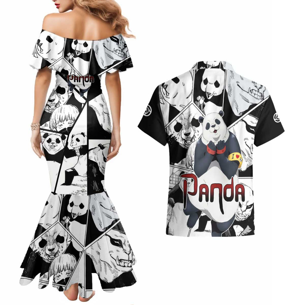 Panda Jujutsu Kaisen Couples Matching Mermaid Dress and Hawaiian Shirt Japan Anime Style