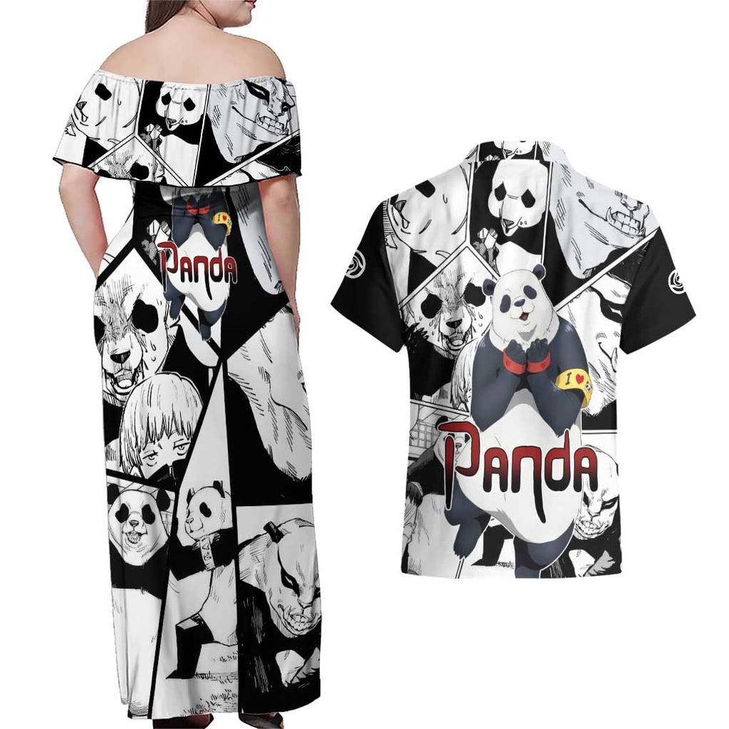 Panda Jujutsu Kaisen Couples Matching Off Shoulder Maxi Dress and Hawaiian Shirt Japan Anime Style
