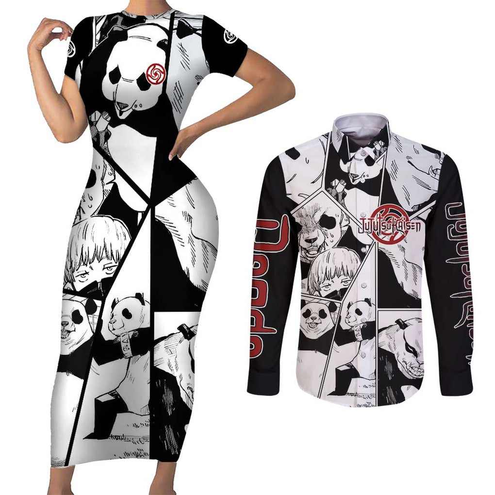 Panda Jujutsu Kaisen Couples Matching Short Sleeve Bodycon Dress and Long Sleeve Button Shirt Japan Anime Style