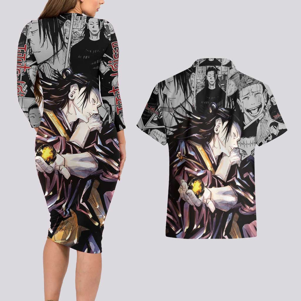 Suguru Geto - Jujutsu Kaisen Couples Matching Long Sleeve Bodycon Dress and Hawaiian Shirt Anime Style