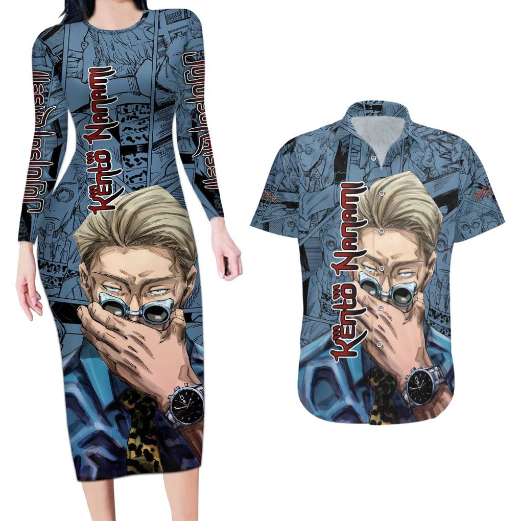 Kento Nanami - Jujutsu Kaisen Couples Matching Long Sleeve Bodycon Dress and Hawaiian Shirt Anime Style
