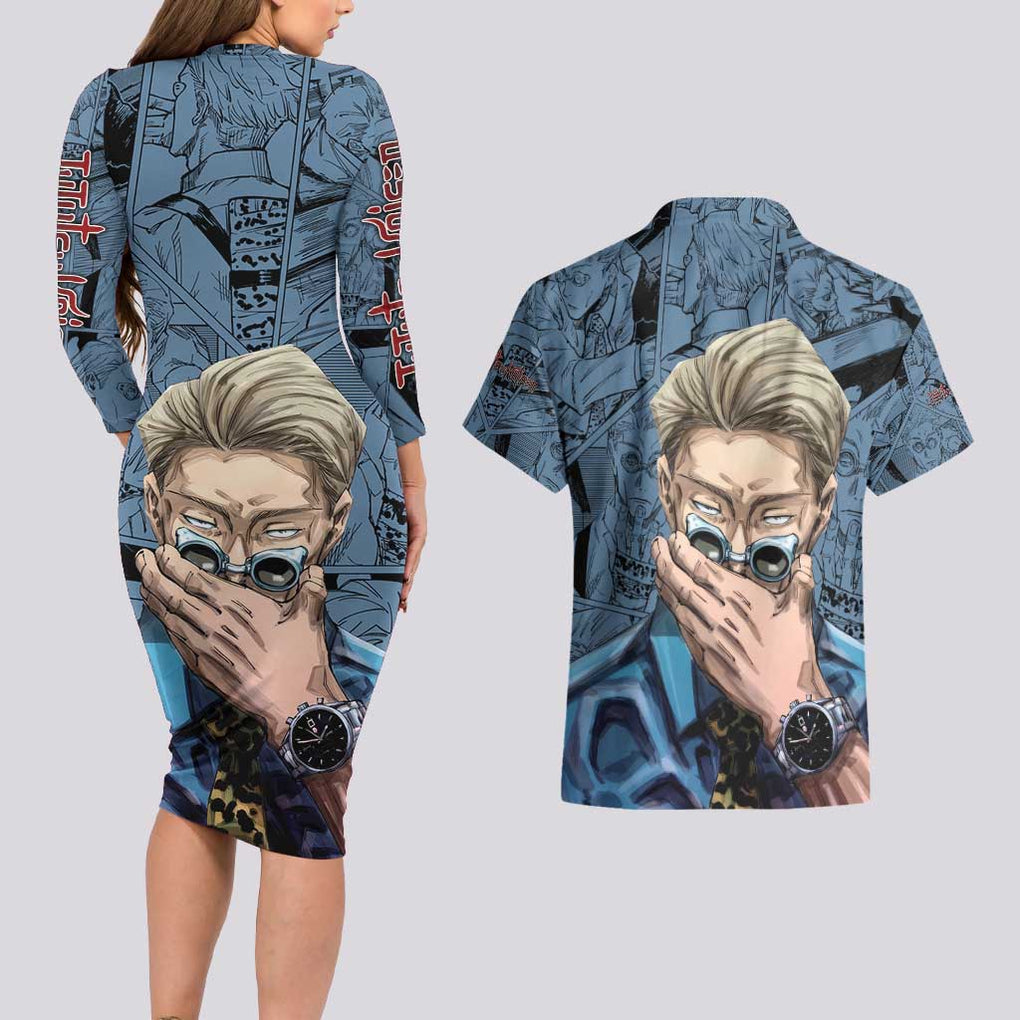 Kento Nanami - Jujutsu Kaisen Couples Matching Long Sleeve Bodycon Dress and Hawaiian Shirt Anime Style