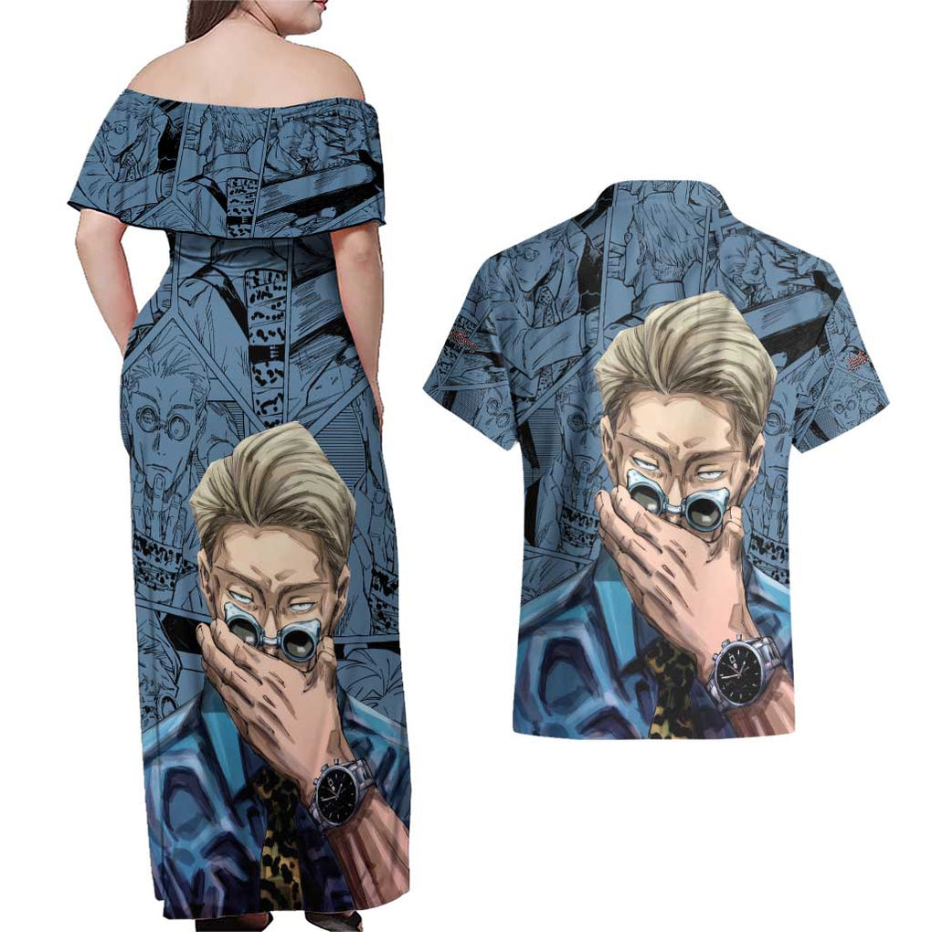Kento Nanami - Jujutsu Kaisen Couples Matching Off Shoulder Maxi Dress and Hawaiian Shirt Anime Style