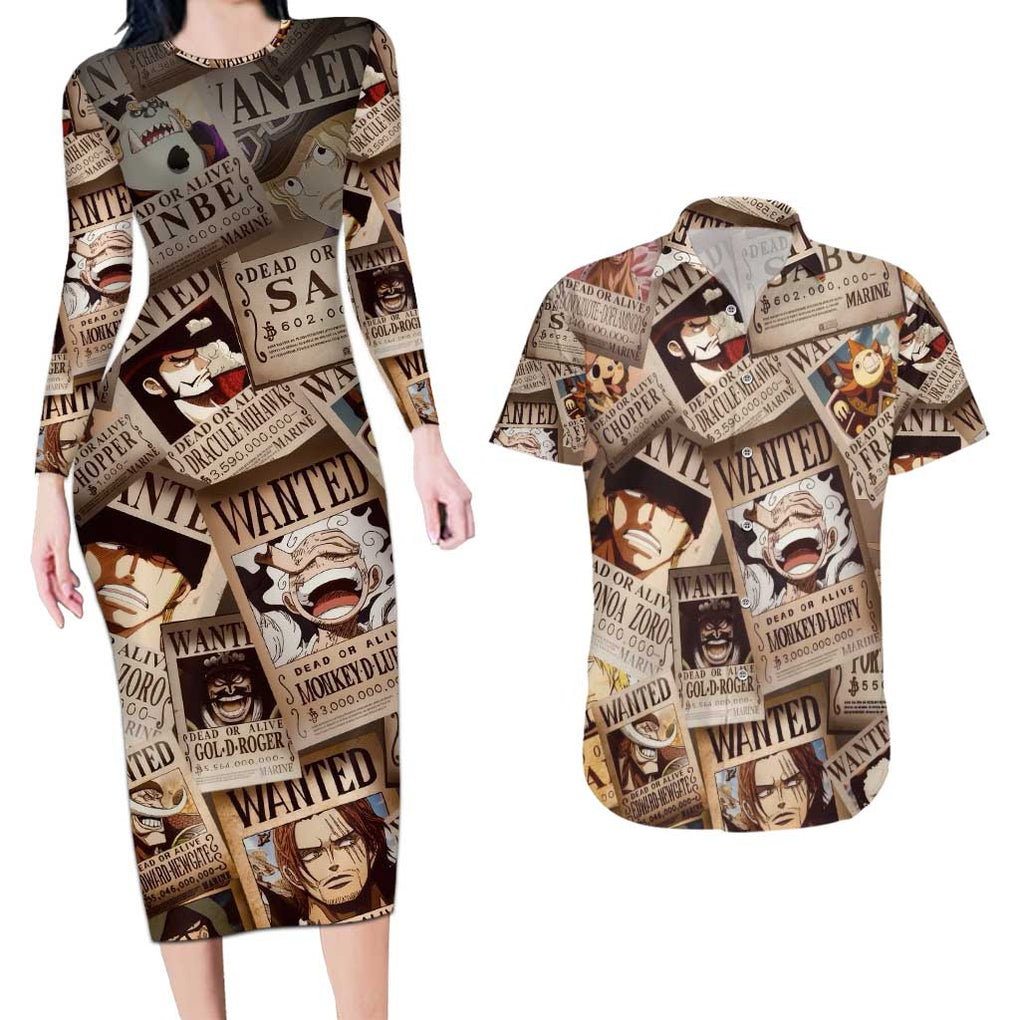 One Piece Wanted - One Piece Couples Matching Long Sleeve Bodycon Dress and Hawaiian Shirt Anime Style