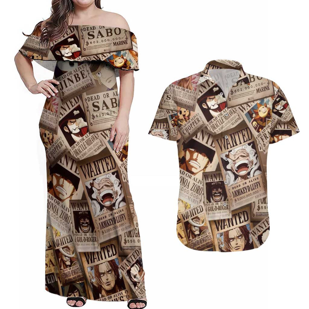 One Piece Wanted - One Piece Couples Matching Off Shoulder Maxi Dress and Hawaiian Shirt Anime Style
