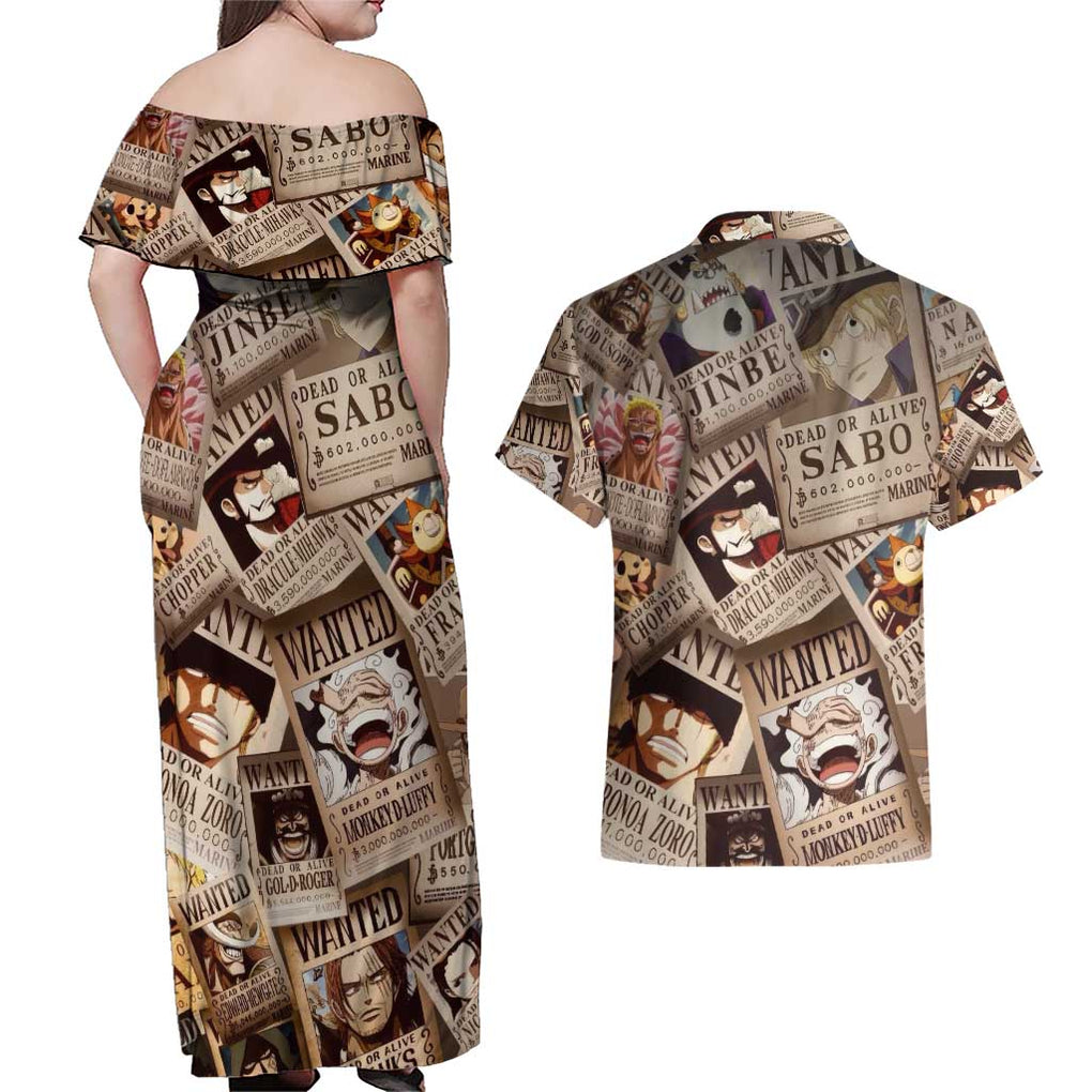 One Piece Wanted - One Piece Couples Matching Off Shoulder Maxi Dress and Hawaiian Shirt Anime Style