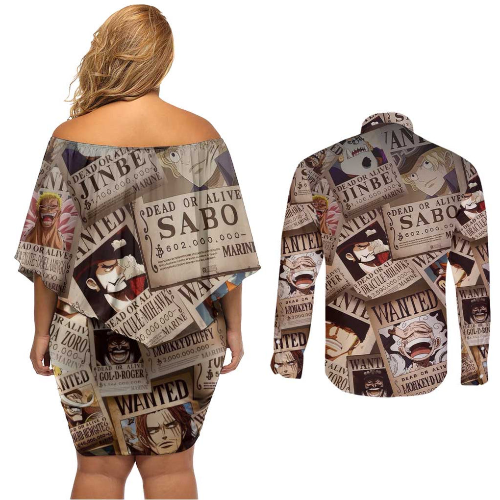 One Piece Wanted - One Piece Couples Matching Off Shoulder Short Dress and Long Sleeve Button Shirt Anime Style