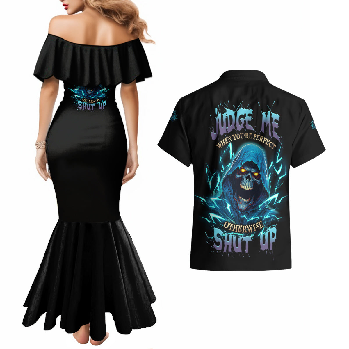 judge-me-when-mad-reaper-skull-couples-matching-mermaid-dress-and-hawaiian-shirt