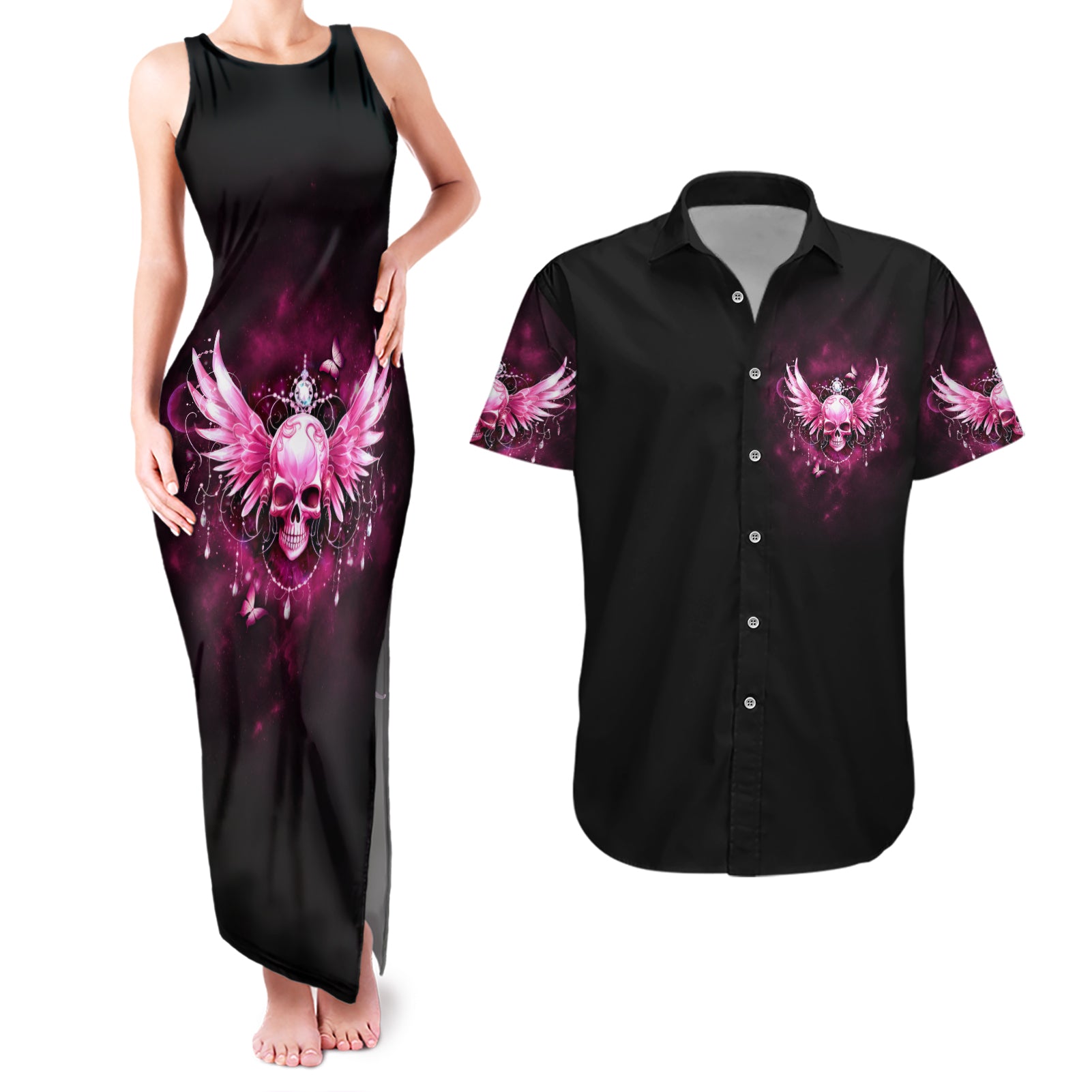 karma-fairy-skull-in-my-next-life-couples-matching-tank-maxi-dress-and-hawaiian-shirt